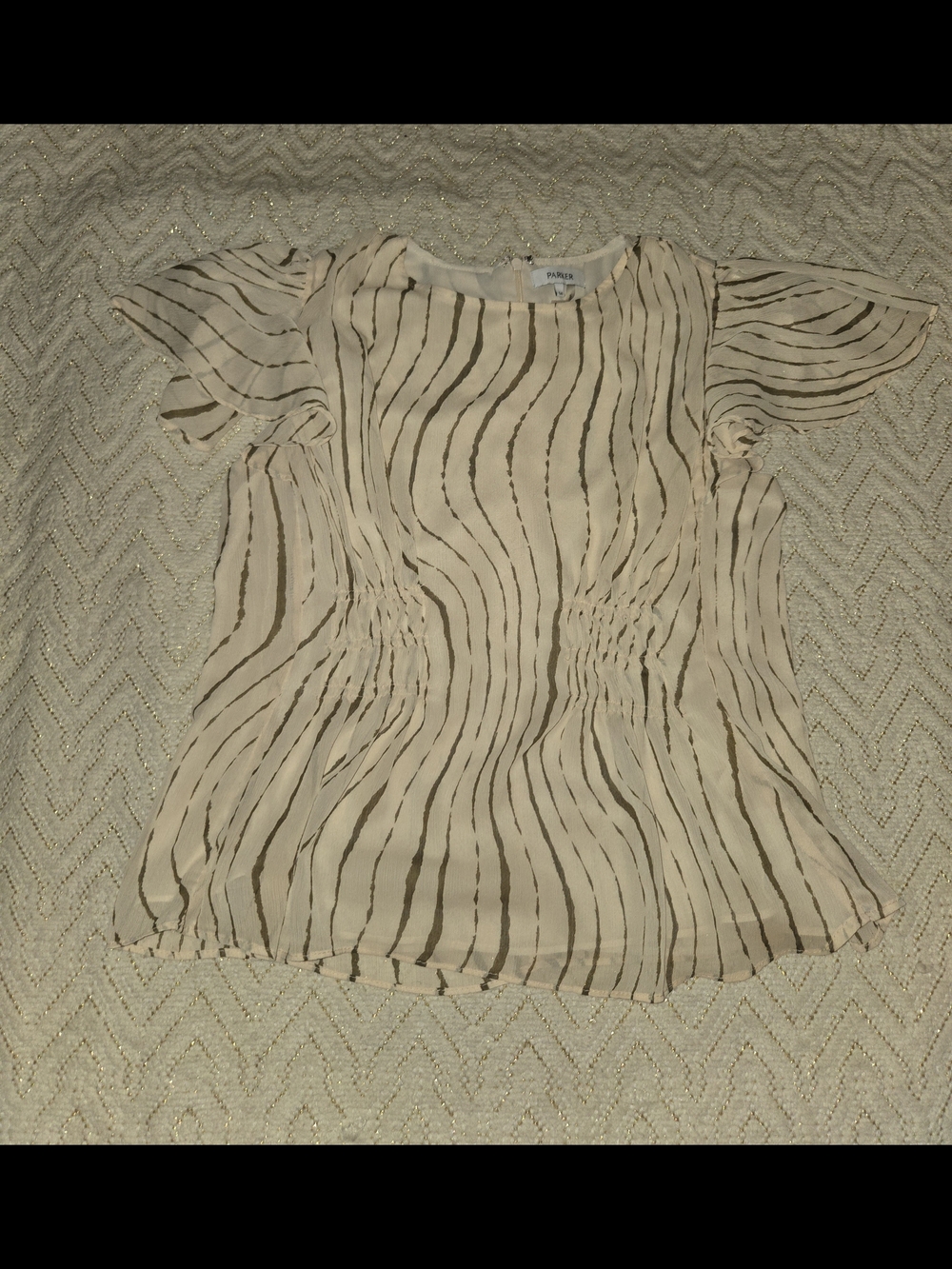 Parker Cream and Brown Striped Flutter Sleeve Blouse